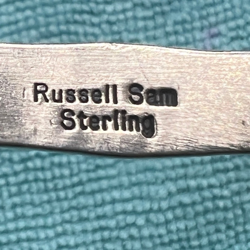 Russell Sam Sterling Silver Cuff Bracelet Blue Stone 26g .25"‎ wide - Picture 4 of 8